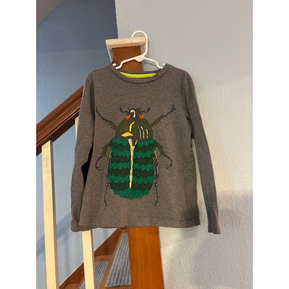 Mini Boden 7/8 128 3d beetle long sleeve shirt gray hole